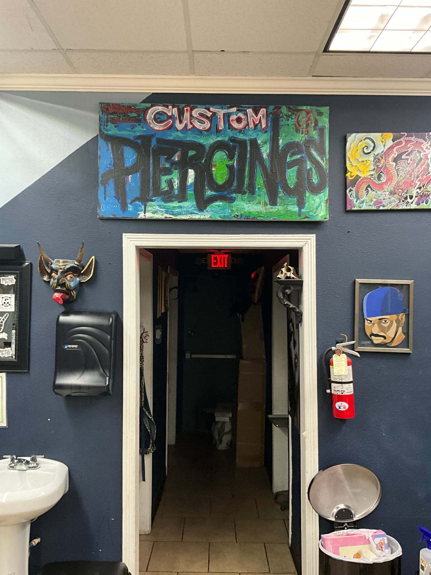 Entrance to the piercing room at I-45 Ink